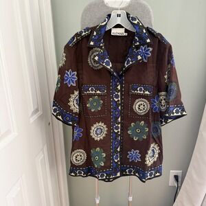 ALÉMAIS Jasper Shirt Women's US 4 Brown Floral Cotton Silk Oversized Boho